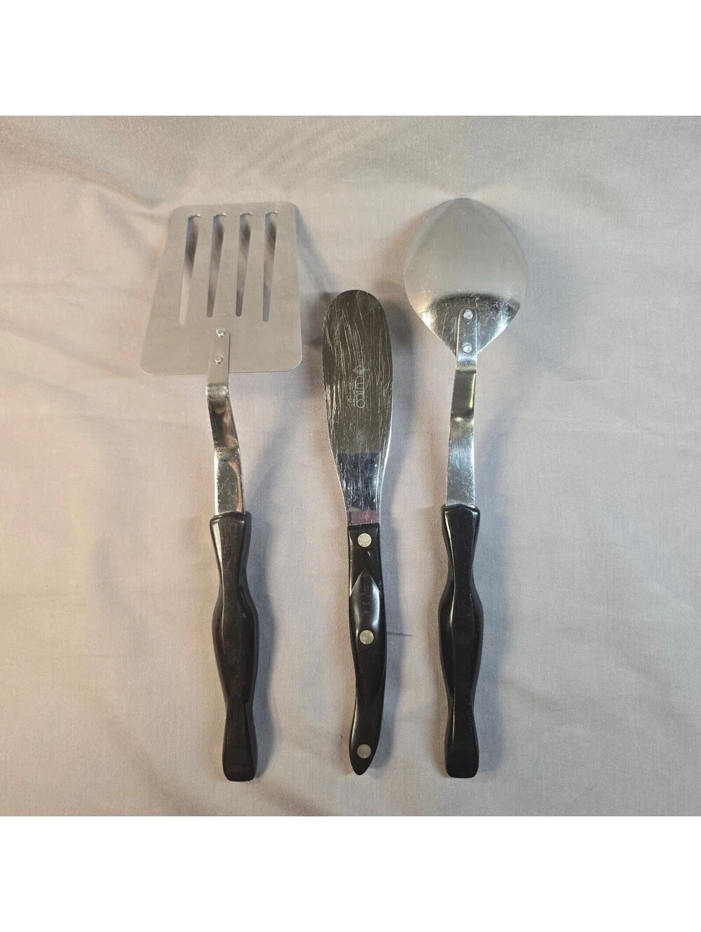 VTG CUTCO 3pc Utensil Set Brown Spatula Spreader Spoon Lot 1716 1768 1717